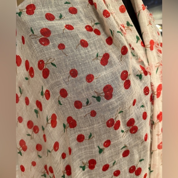 MANGO cherry print off white scarf shawl cotton-linen blend - Picture 7 of 12